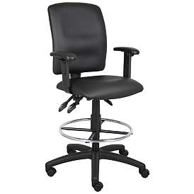 Image1 of Boss Black Multi-Function LeatherPlus Drafting Stool with Adjustable Arms