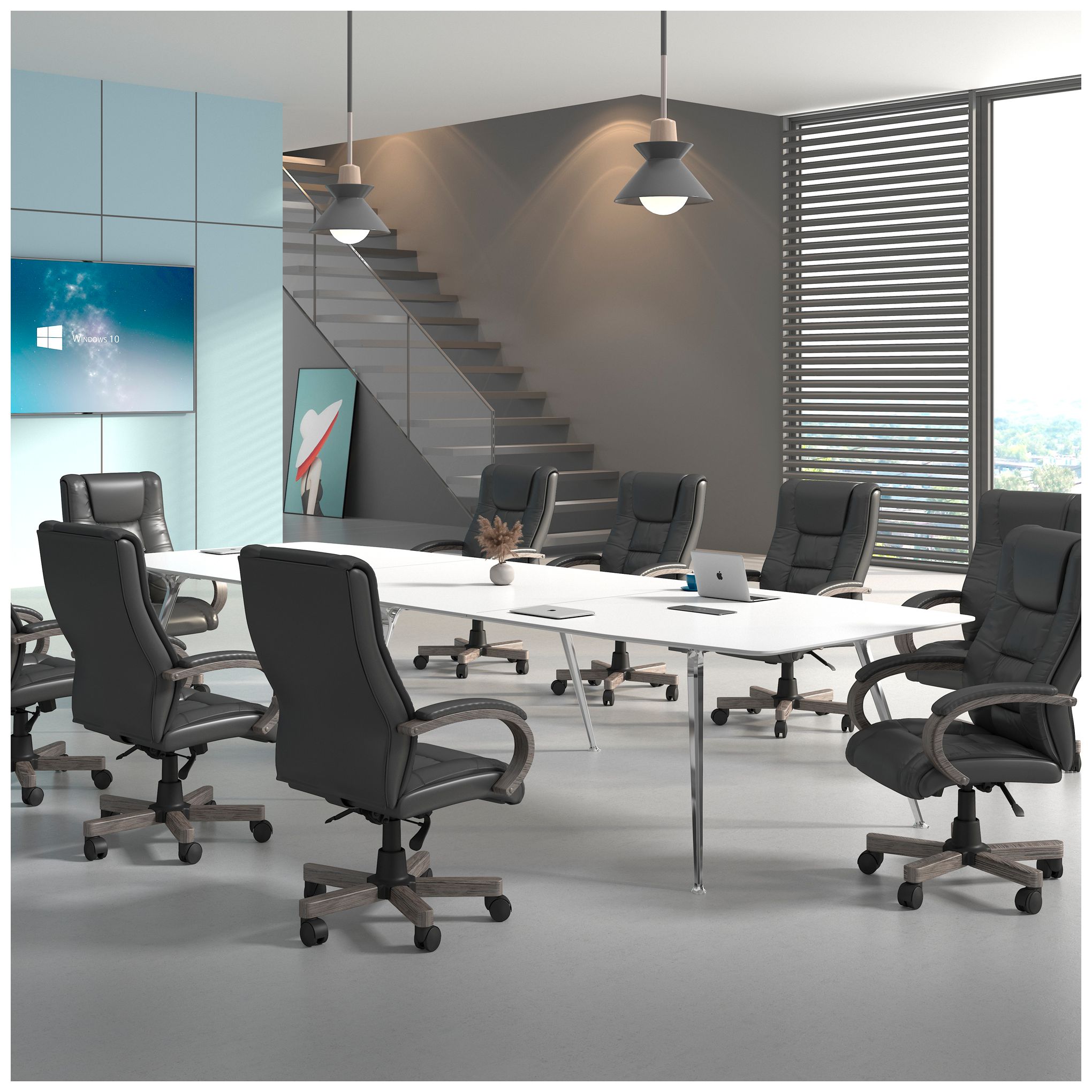 Image 6 Boss Black Vinyl Gray Wood Finish High Back Executive Chair more views