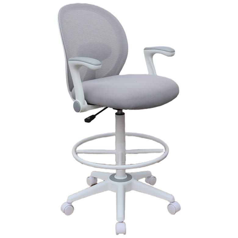 Image 1 Boss Gray Mesh White Frame Flip Arm Stool