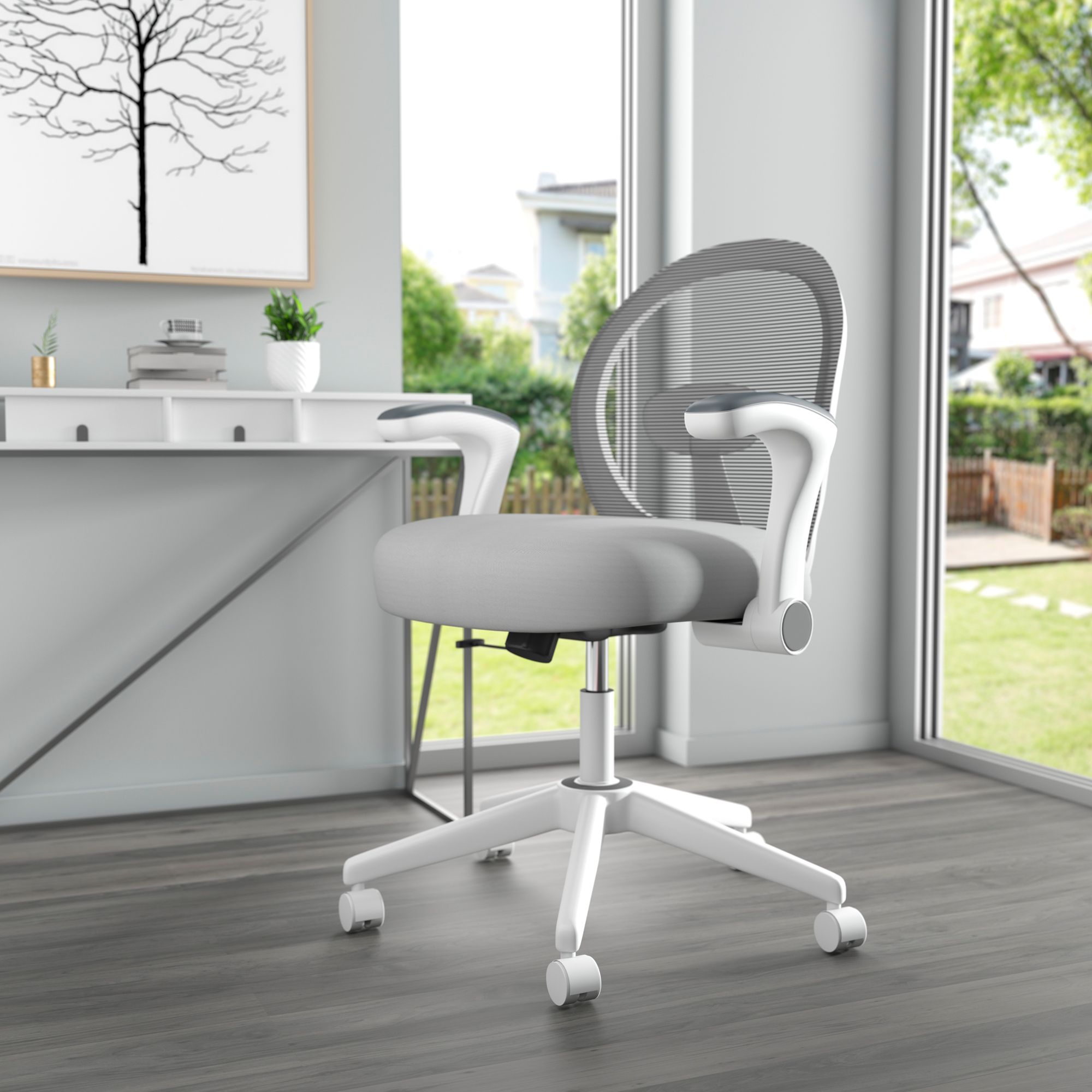 Image 6 Boss Gray Mesh White Frame Flip Arm Task Chair more views