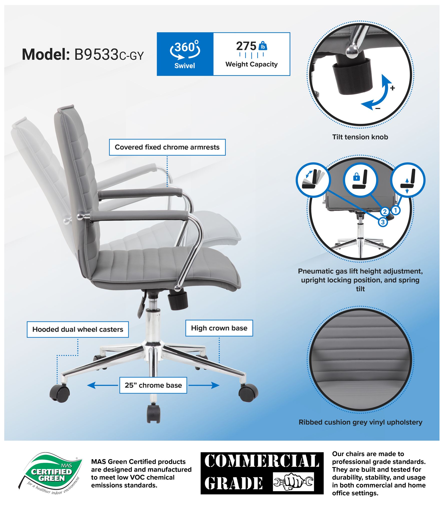 Boss Gray Vinyl Hospitality Chair