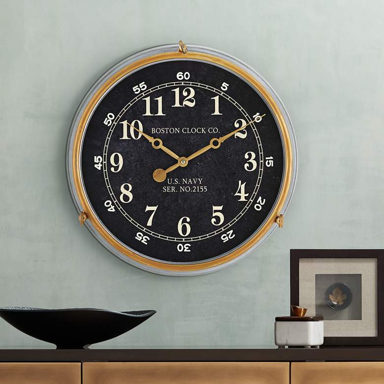 Image 1 Boston 17 1/2" Metal US Navy Replica Wall Clock