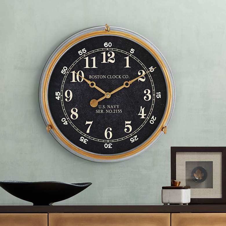 Image 1 Boston 17 1/2 inch Metal US Navy Replica Wall Clock