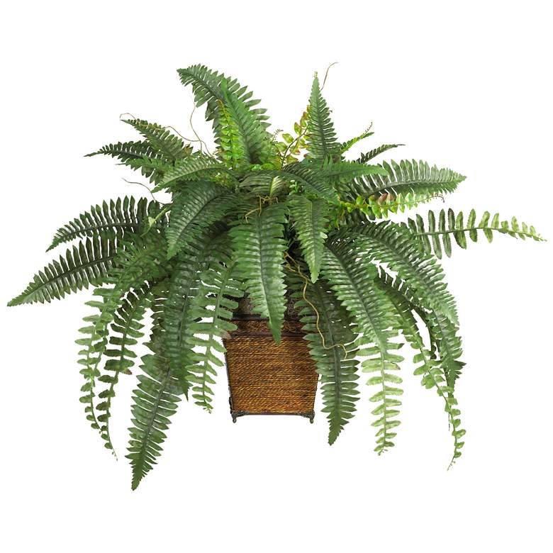 Image 1 Boston Fern with Wicker Basket Silk Plant
