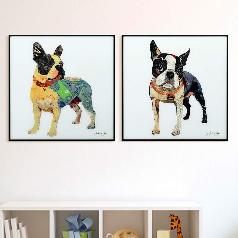 Image 1 Boston Terrier 1 and 2 24 inch Square 2-Piece Wall Art Set