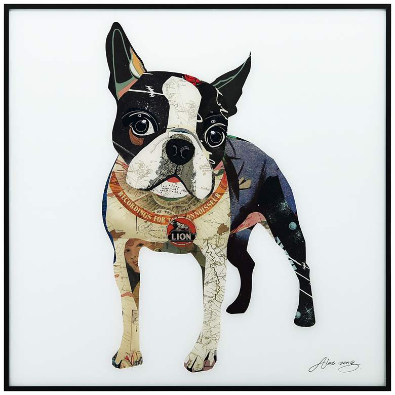 Image 1 Boston Terrier Dog Days 24" Square Reverse Printed Glass Wall Art