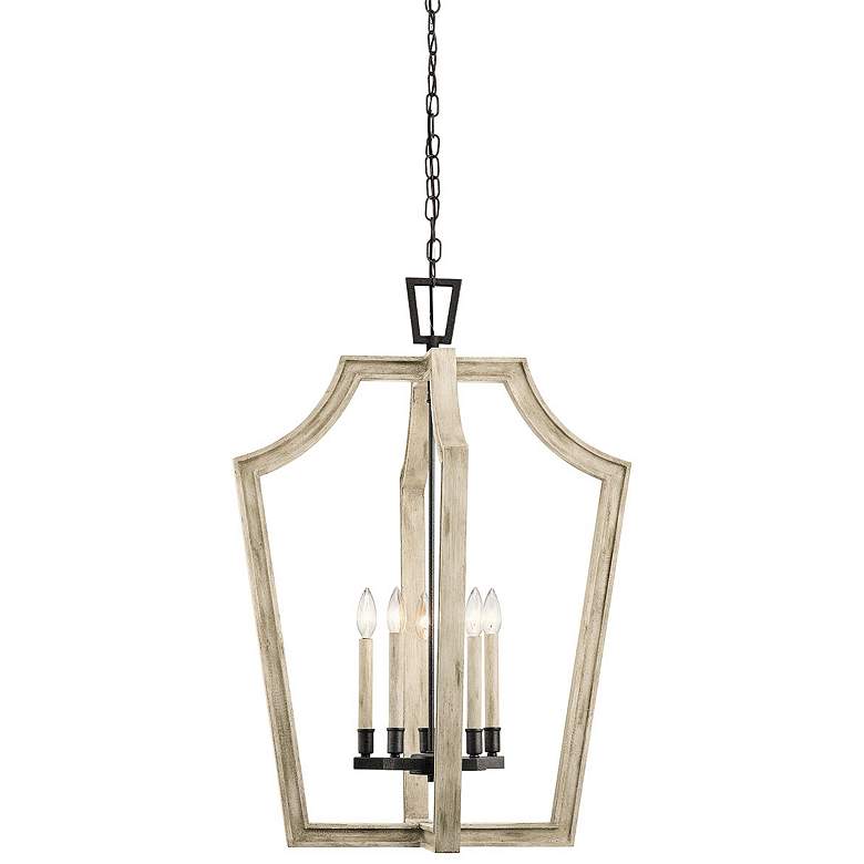 Image 3 Botanica 24 inch Wide White-Washed Wood 5-Light Foyer Pendant more views