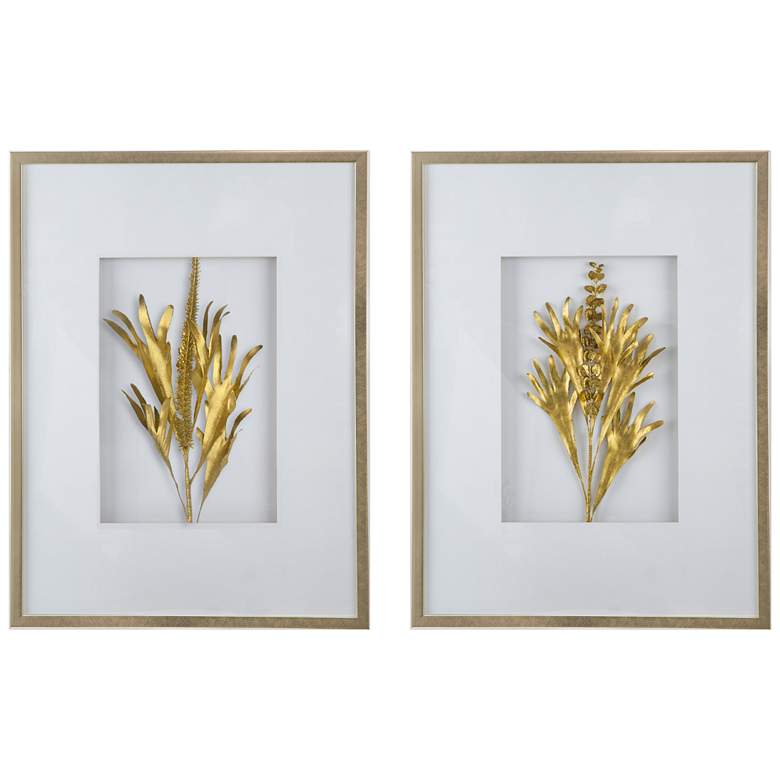 Image 1 Botanical 31.5 inch 23.6 inch Gold Leaves Wall Art - Set of 2
