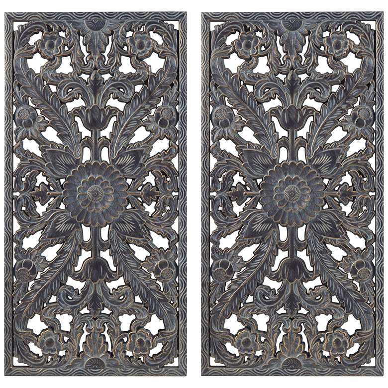 Image 2 Botanical Panel 31 1/2 inch High Antique Blue Wall Art Set of 2