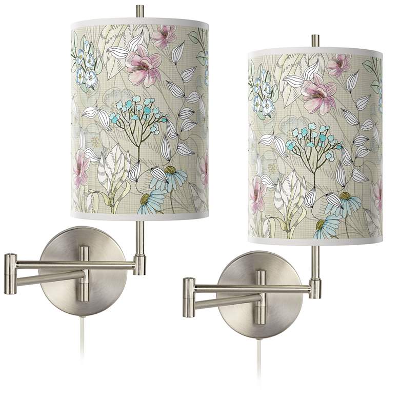 Image 1 Botanical Tessa Brushed Nickel Swing Arm Wall Lamps Set of 2