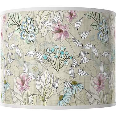 Botanical White Giclee Round Drum Lamp Shade 14x14x11 (Spider)