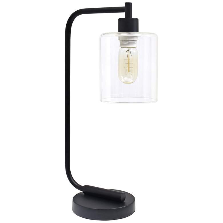 Botehlo Matte Black and Glass Shade Lantern Desk Lamp