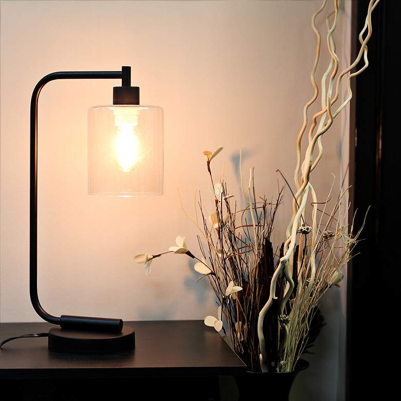 Botehlo Matte Black and Glass Shade Lantern Desk Lamp more views