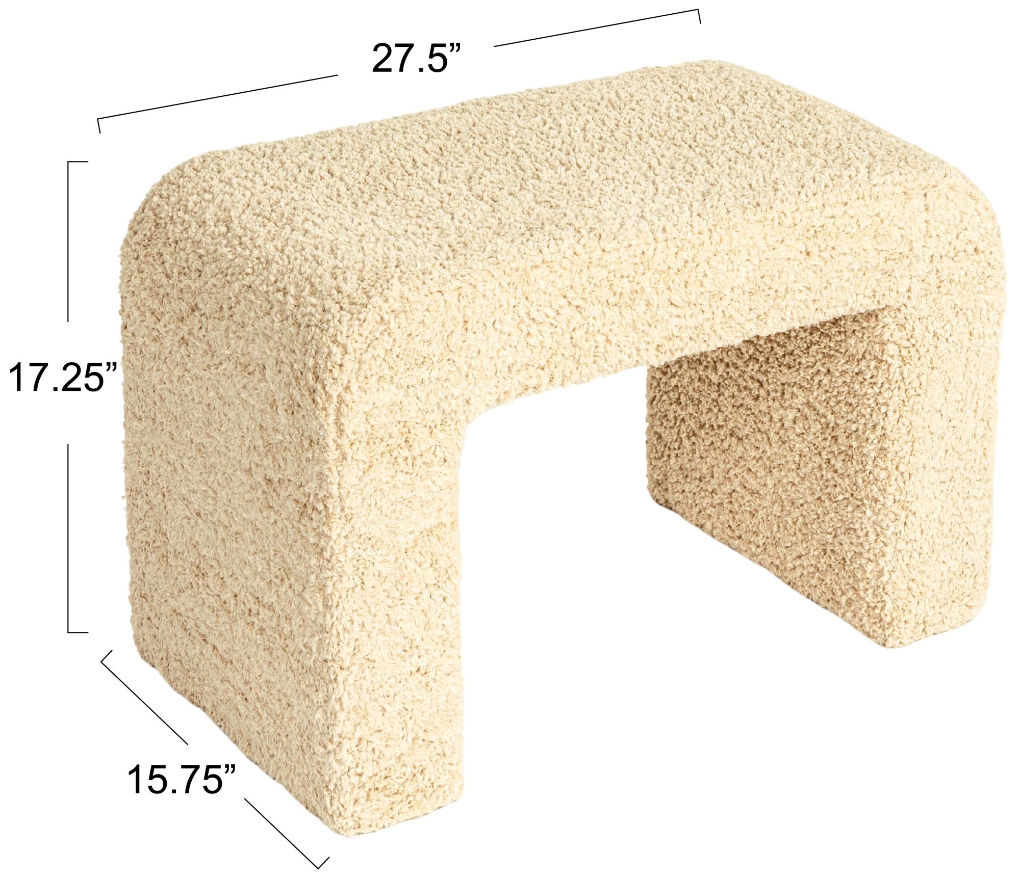 Image 3 Boucle Fabric Upholstered Waterfall Bench, Ivory more views