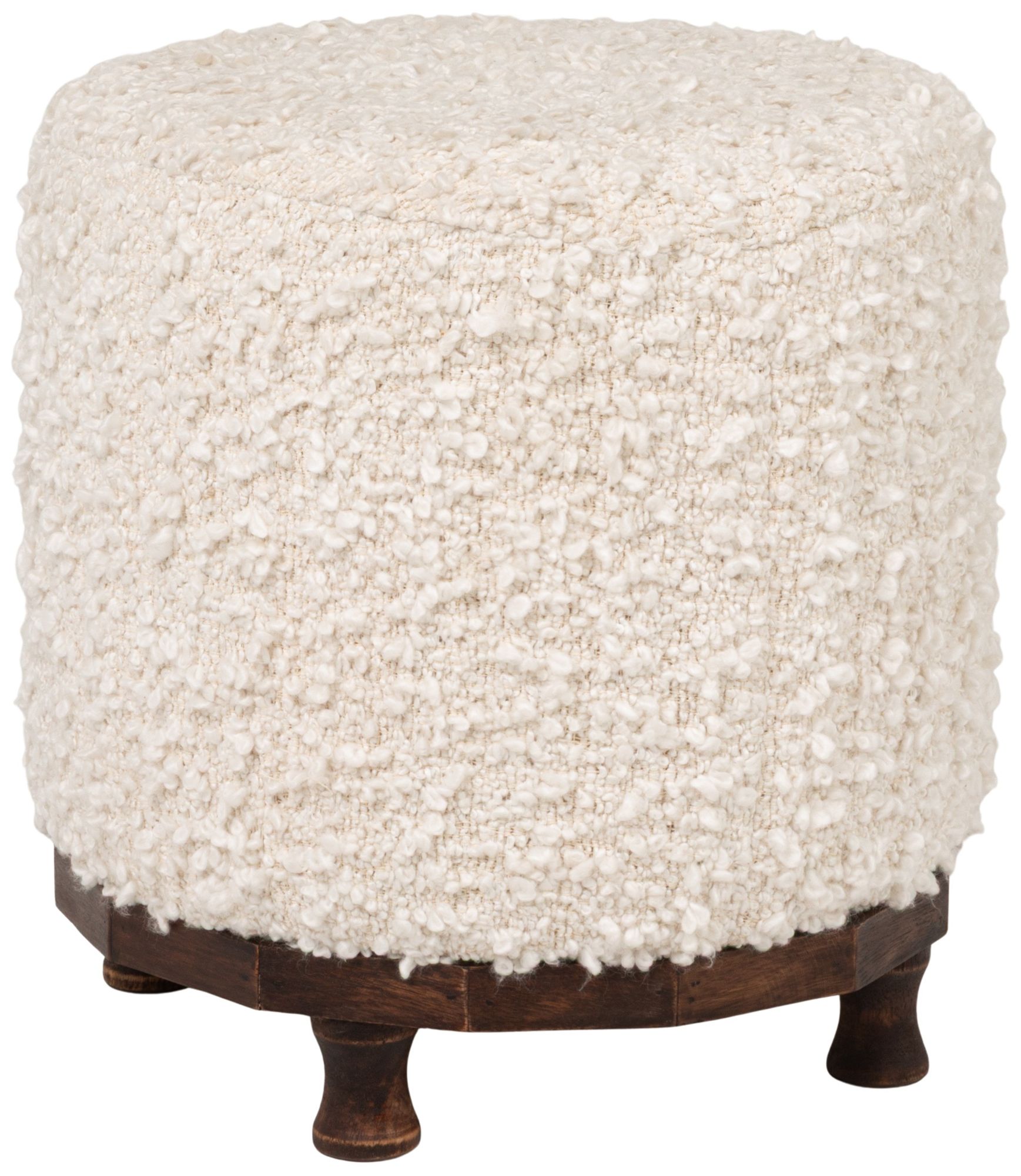 Image 2 Boucle Upholstered Cotton Woven Stool with Dark Wood Tapered Legs