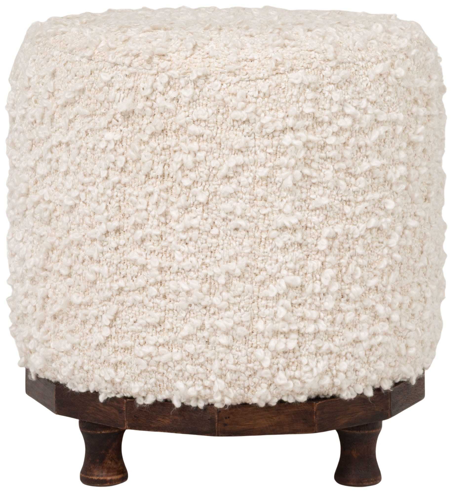 Image 4 Boucle Upholstered Cotton Woven Stool with Dark Wood Tapered Legs more views