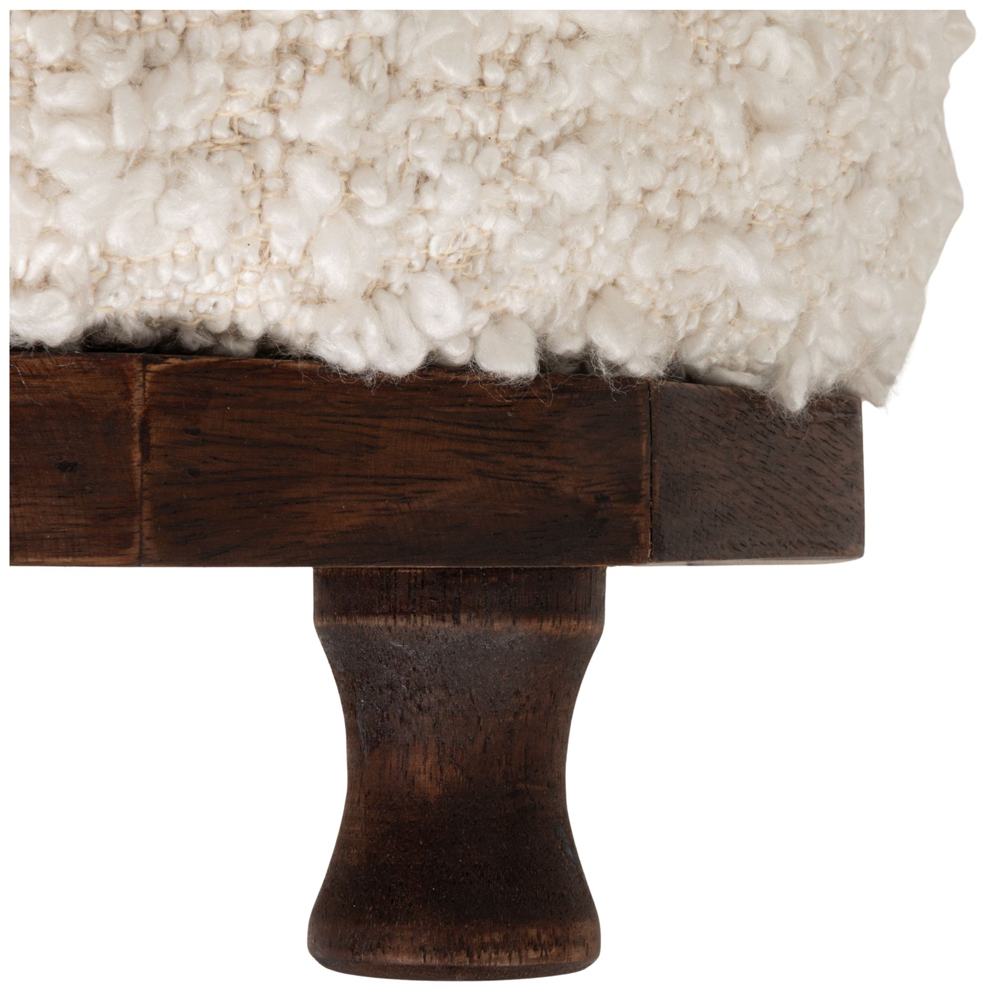 Image 7 Boucle Upholstered Cotton Woven Stool with Dark Wood Tapered Legs more views