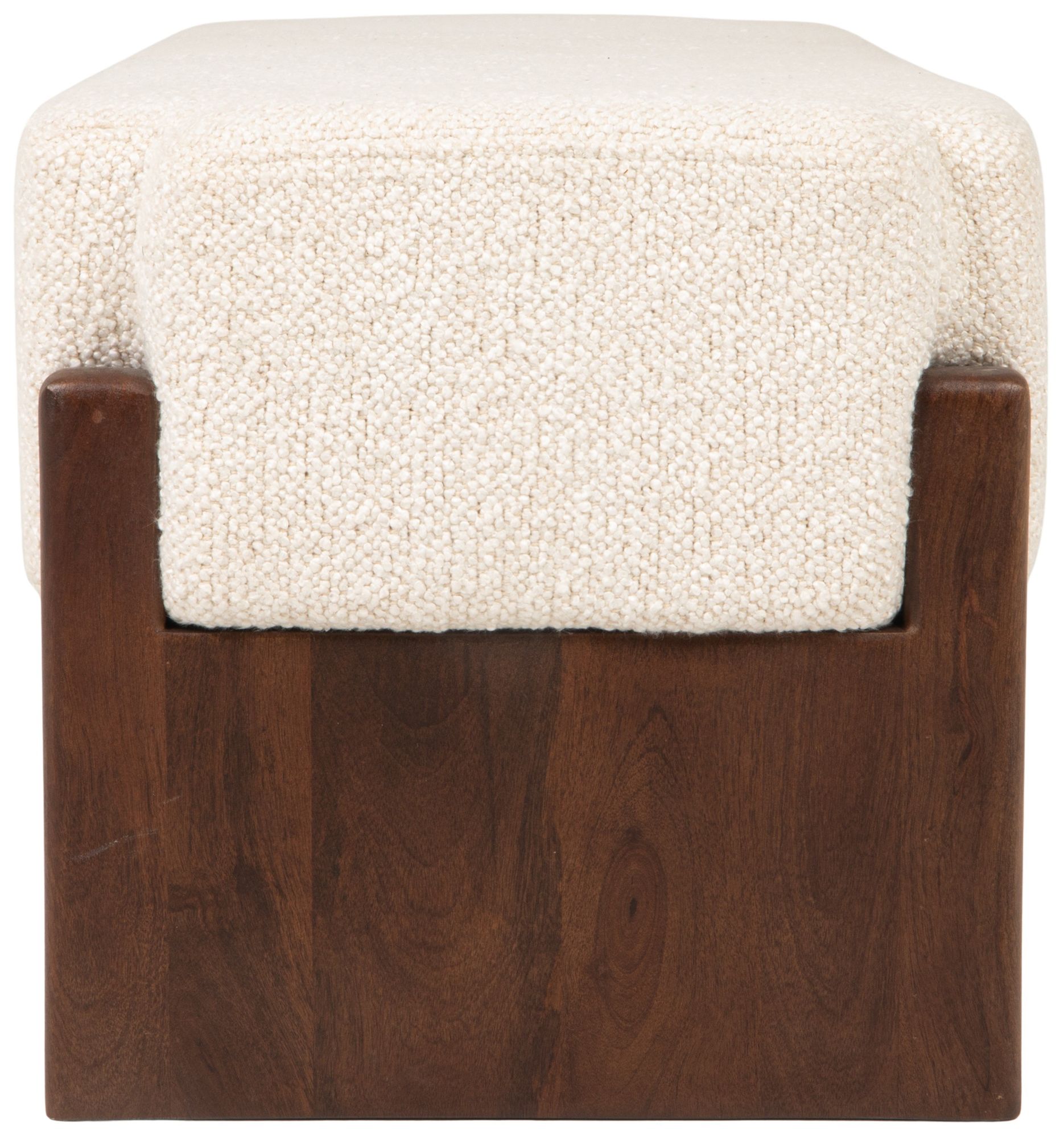 Image 7 Boucle Upholstered Wood Bench with Recessed Cushion and Slat-style Legs more views