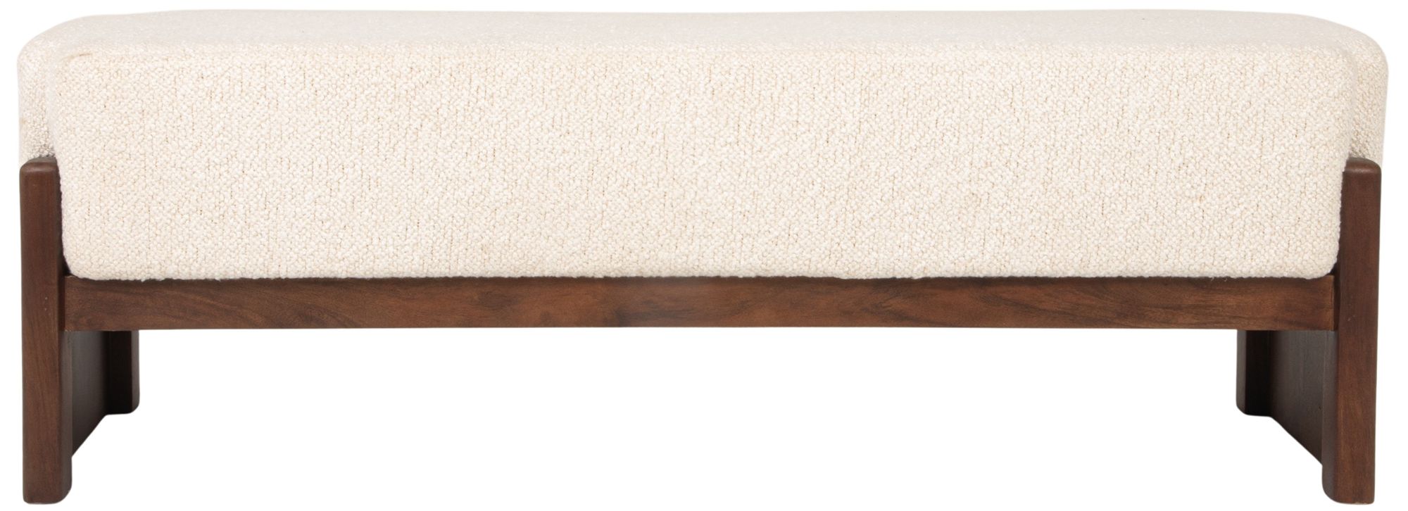 Boucle Upholstered Wood Bench with Recessed Cushion and Slat-style Legs