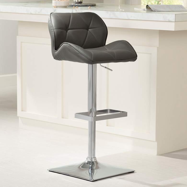 Image 2 Boulton Gray Faux Leather Adjustable Swivel Bar Stool