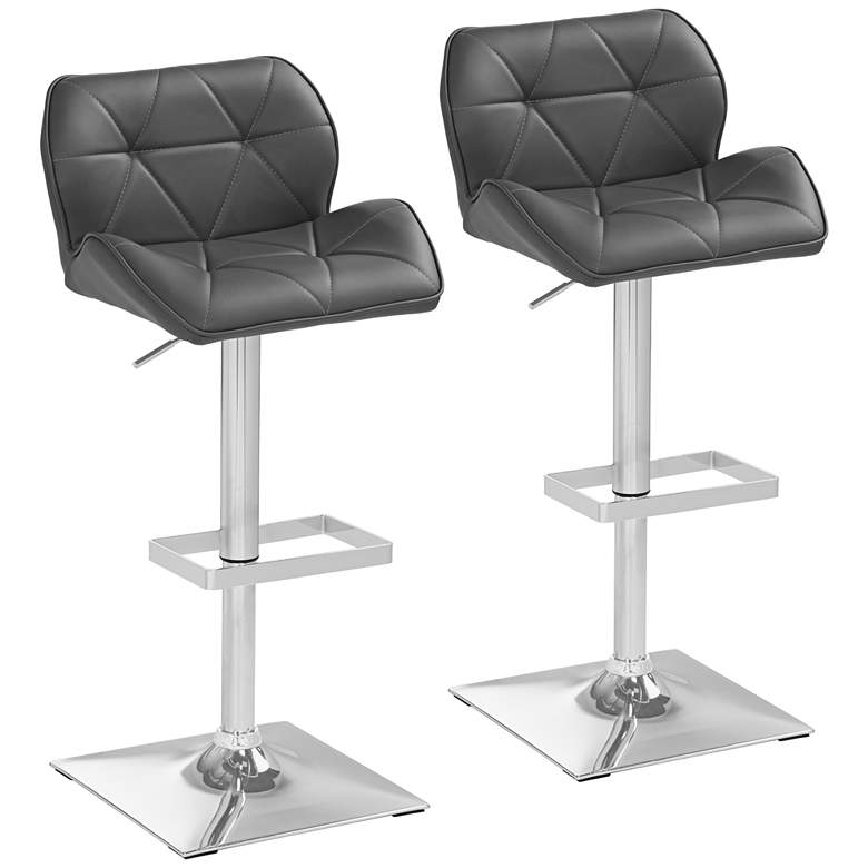 Image 2 Boulton Gray Faux Leather Swivel Bar Stools Set of 2