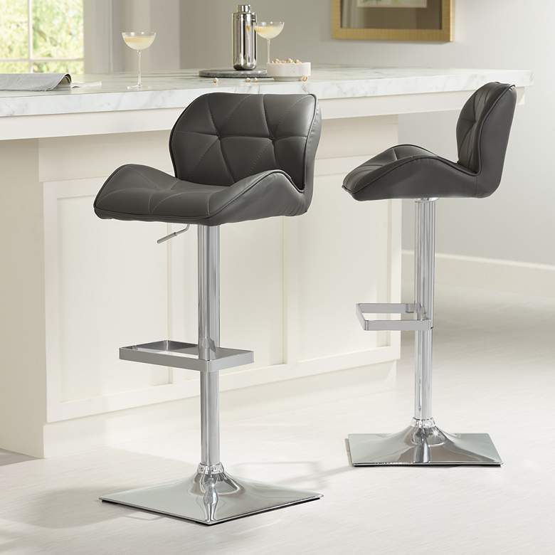 Image 1 Boulton Gray Faux Leather Swivel Bar Stools Set of 2