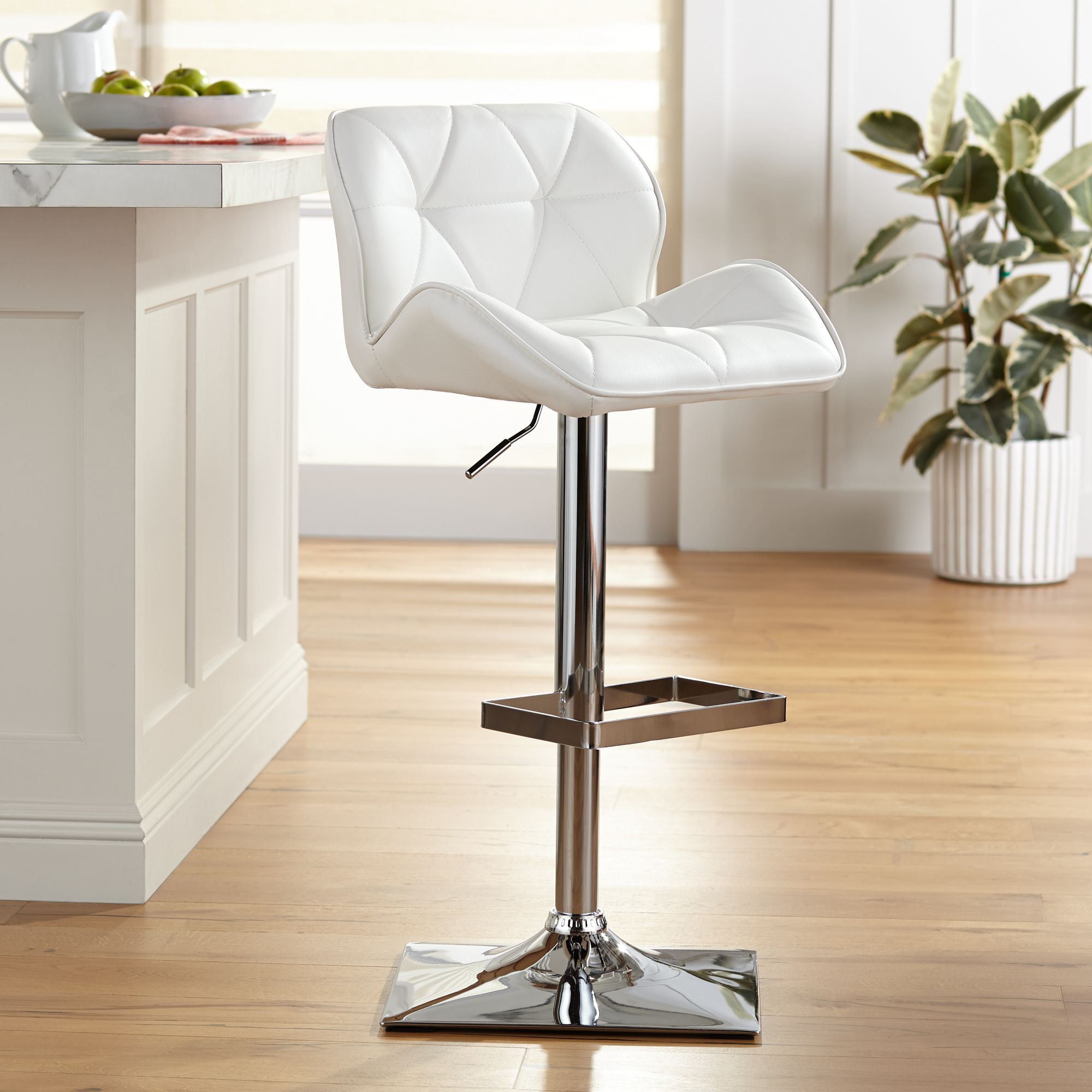 Boulton White Faux Leather Adjustable Swivel Bar Stool