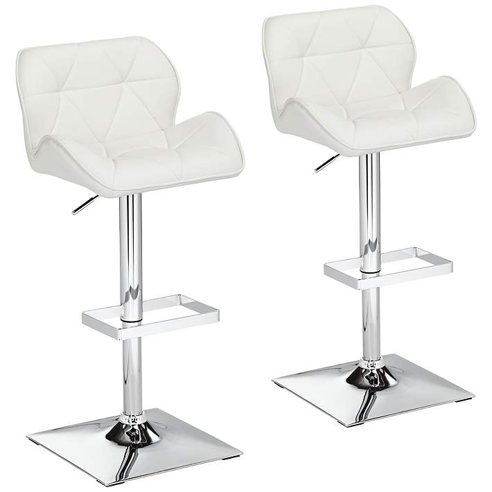 Boulton White Faux Leather Swivel Adjustable Stools Set of