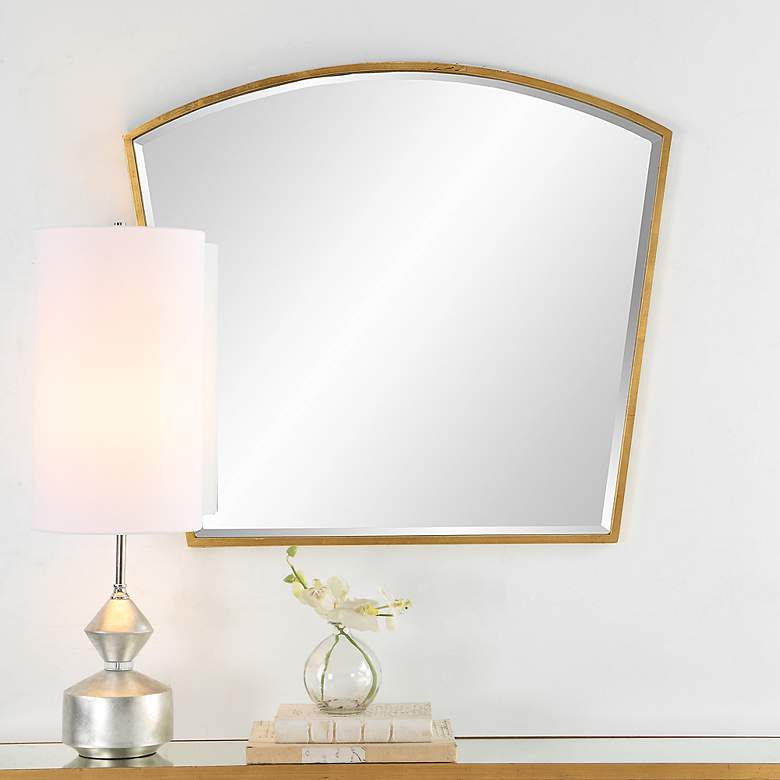 Image 1 Boundary Antiqued Gold Leaf 36" x 31 3/4" Arch Wall Mirror