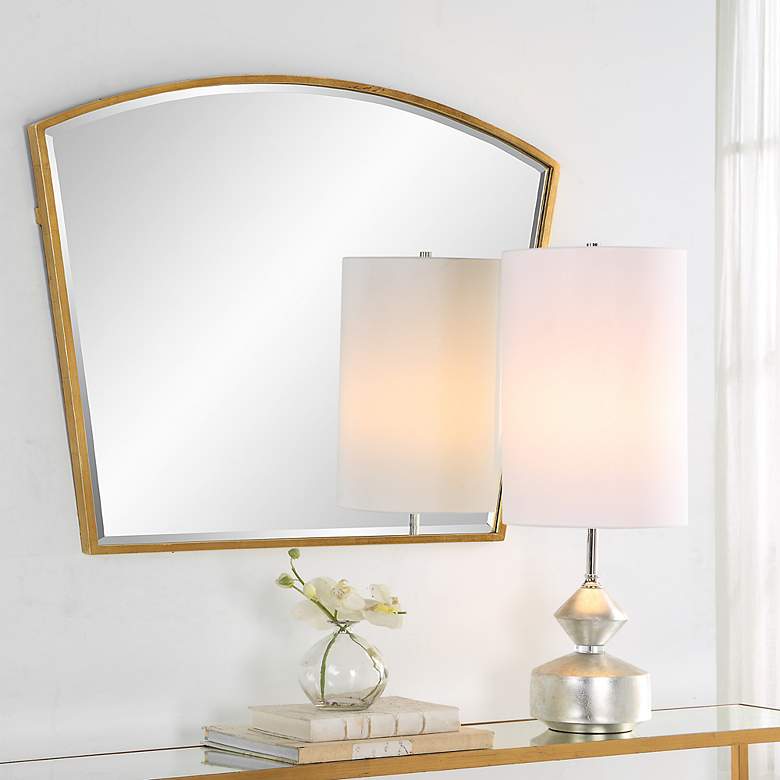 Image 3 Boundary Antiqued Gold Leaf 36" x 31 3/4" Arch Wall Mirror more views