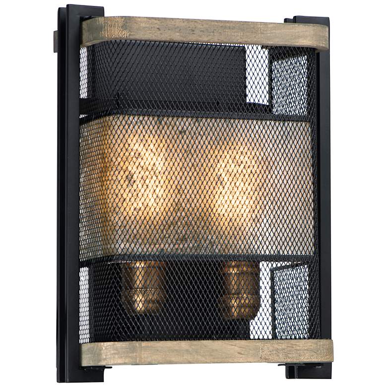 Image 1 Boundry 2-Light 10.25" Wide Black/Barn Wood/Antique Brass Wall Sconce