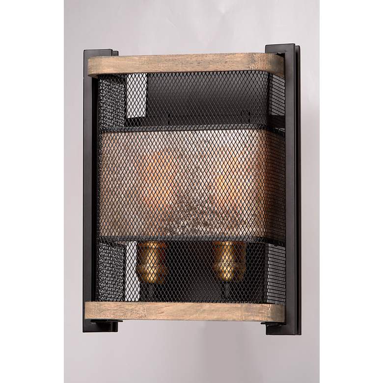 Image 5 Boundry 2-Light 10.25" Wide Black/Barn Wood/Antique Brass Wall Sconce more views
