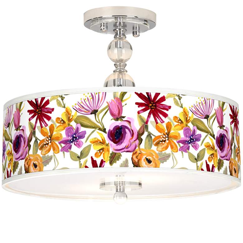 Image 1 Bountiful Blooms Giclee 16 inch Wide Semi-Flush Ceiling Light
