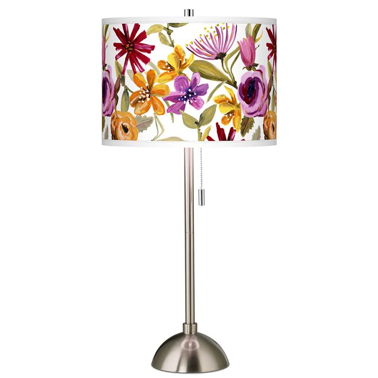 Bountiful Blooms Giclee Brushed Nickel Modern Table Lamp