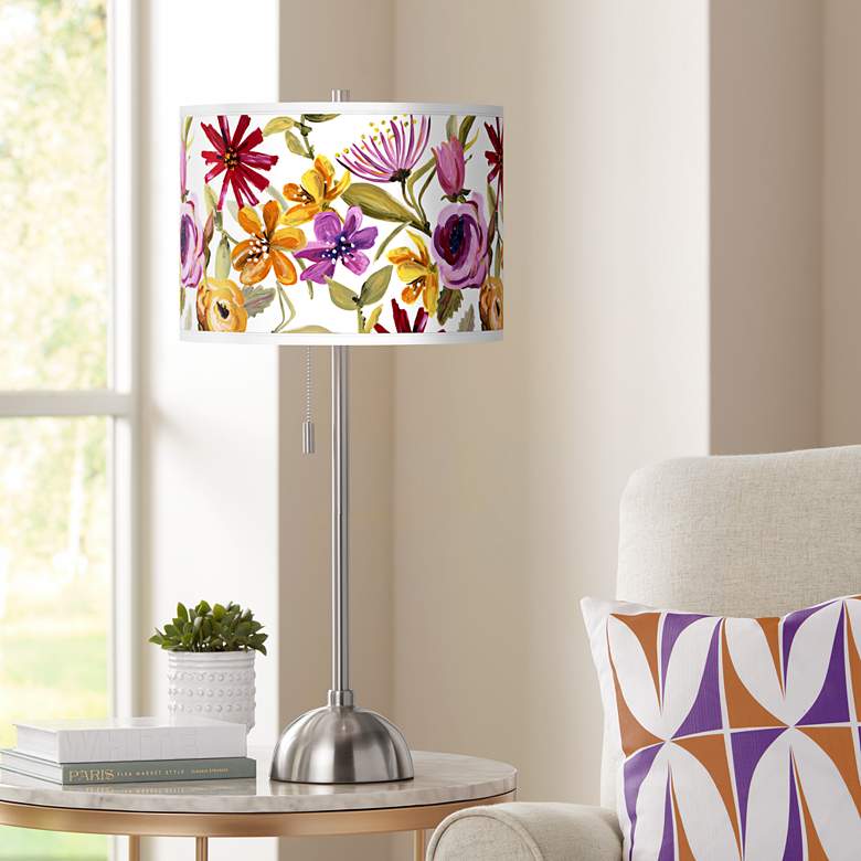 Image 1 Bountiful Blooms Giclee Brushed Nickel Modern Table Lamp