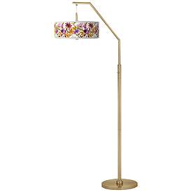 Image2 of Bountiful Blooms Giclee Warm Gold Arc Floor Lamp