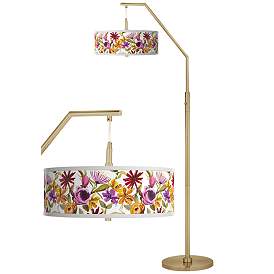 Image1 of Bountiful Blooms Giclee Warm Gold Arc Floor Lamp