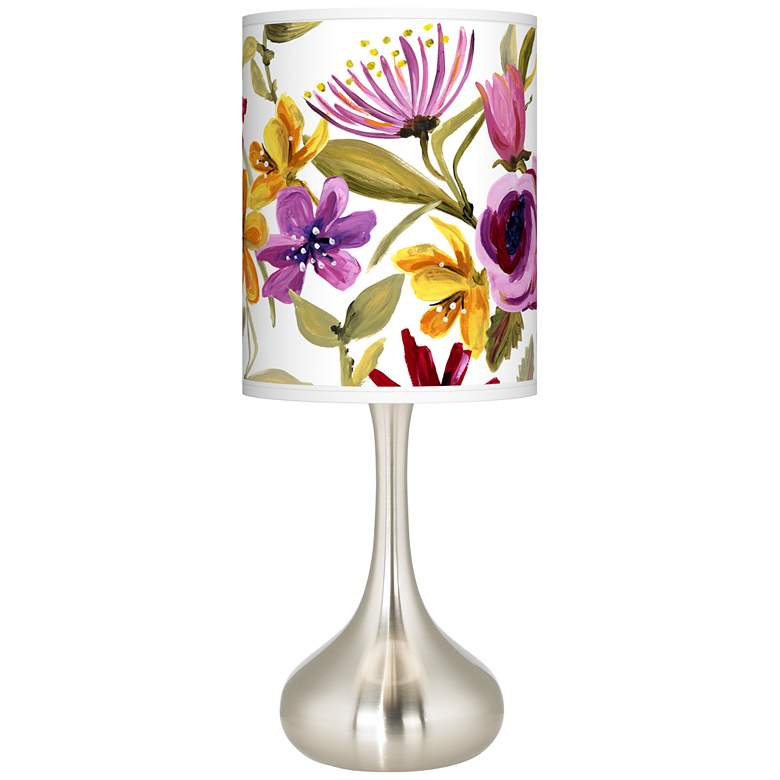 Image 2 Bountiful Blooms Pattern Designer Shade with Modern Nickel Droplet Lamp
