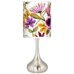 Bountiful Blooms Pattern Designer Shade with Modern Nickel Droplet Lamp