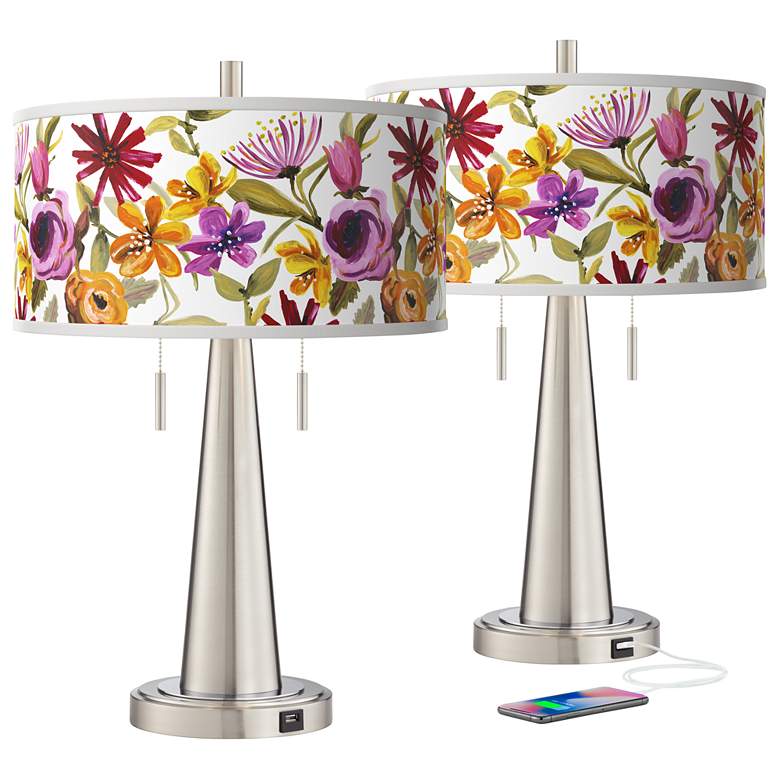 Image 2 Bountiful Blooms Vicki Nickel USB Table Lamps Set of 2