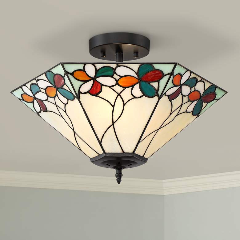 Image 1 Bouquet 18" Wide Bronze Tiffany Style Ceiling Light