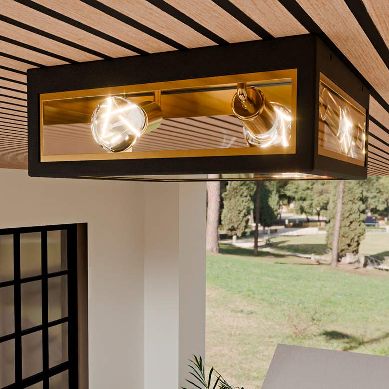 Image 2 Bourbon 12" Wide Matte Black and Gold Outdoor Ceiling Light