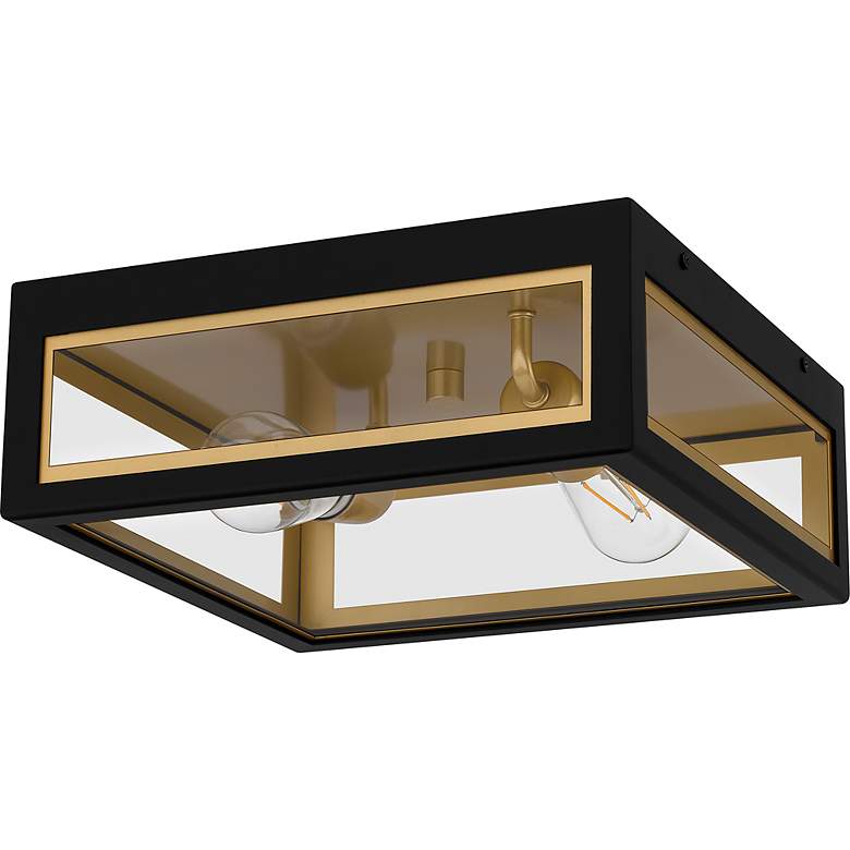 Image 4 Bourbon 12" Wide Matte Black and Gold Outdoor Ceiling Light more views