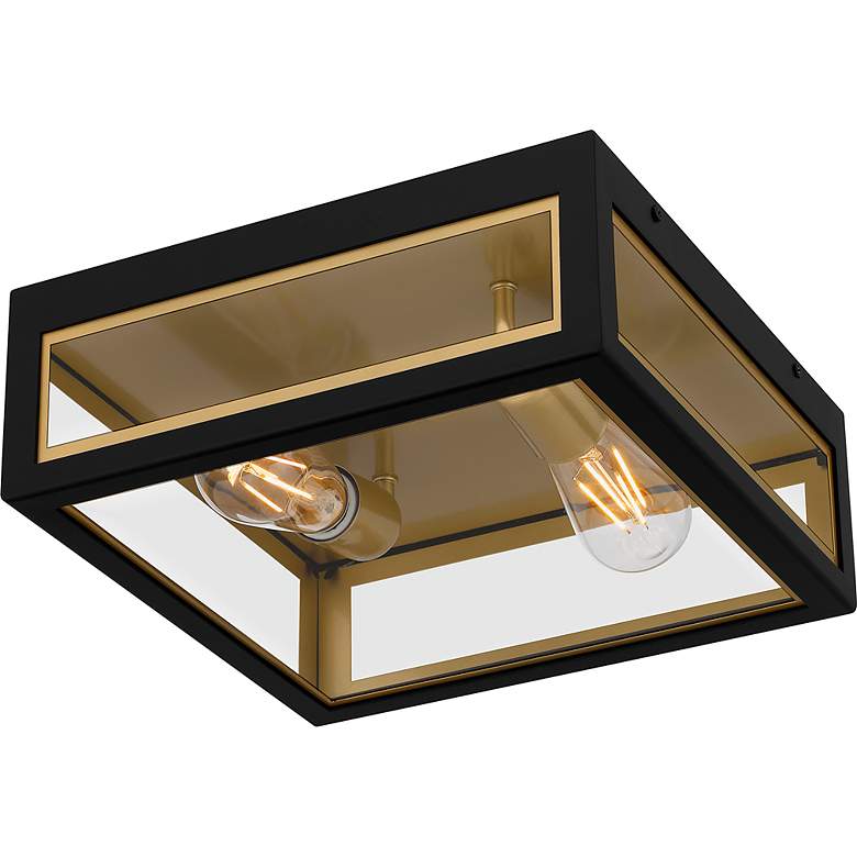 Image 6 Bourbon 12" Wide Matte Black and Gold Outdoor Ceiling Light more views