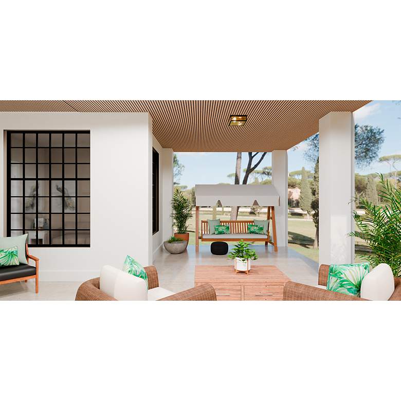 Image 7 Bourbon 12" Wide Matte Black and Gold Outdoor Ceiling Light more views