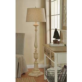 Image1 of Bourgault 64in Avignon Beige Floor Lamp with Heather Oatmeal Empire Shade