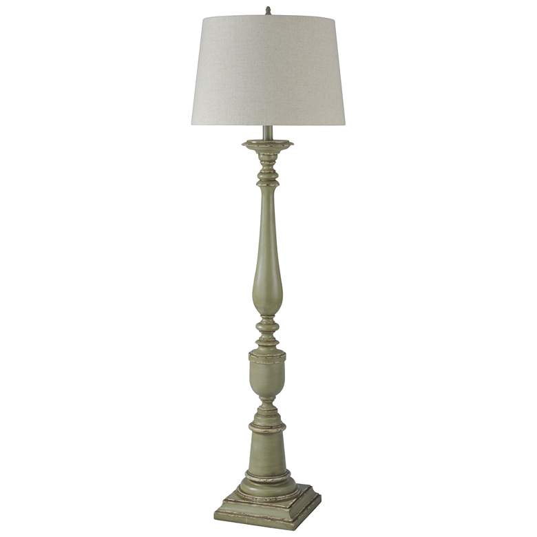 Image 1 Bourgault 64in Olive Green Floor Lamp with Heather Oatmeal Empire Shade