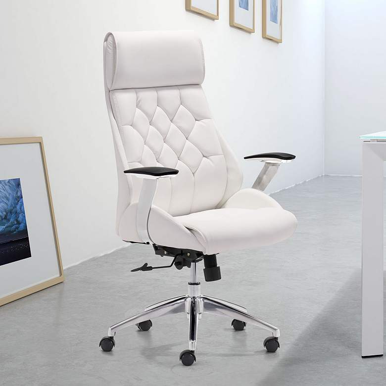 Image 1 Boutique White Faux Leather Adjustable Swivel Office Chair