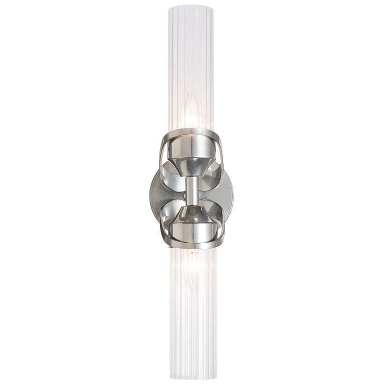 Image 1 Bow 2-Light Bath Sconce - Sterling Finish - Clear Fluted Glass