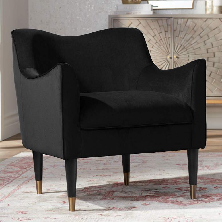 Image 1 Bow Black Sky Velvet Fabric Armchair